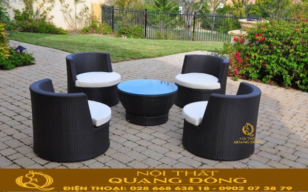 Mẫu bàn ghế sân vườn ngoài trời đan sợi mây nhựa giả mây QD-372 Bàn ghế giả mây QD-372 - Mẫu ghế sân vườn ngoài trời cao cấp