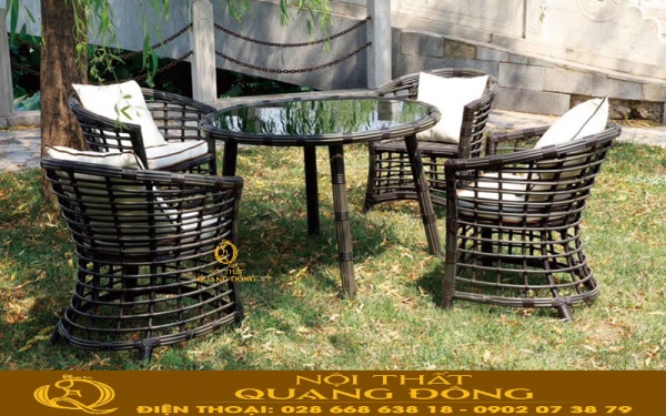 Bộ bàn ghế giả mây QD-385 - Bàn ghế dành cho không gian sân vườn ngoài trời sang trọng