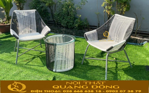 Bộ bàn 2 ghế sân vườn đan sợi mây nhựa tròn sang trọng QD-386