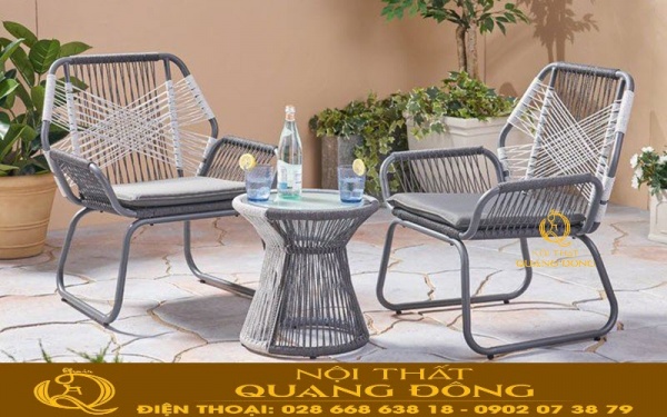 Mẫu bàn ghế ngoài trời cao cấp QD-388 đan bằng sợi mây nhựa tròn có hoạt chất kháng tia UV thách thức mưa nắng