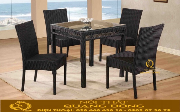 Bàn ghế giả mây QD-397 thiết kế gọn, không có tay vịn, linh hoạt sử dụng