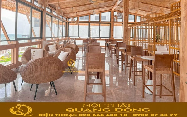 Bàn ghế giả mây tăng tính thẩm mỹ cho không gian quán cafe resort