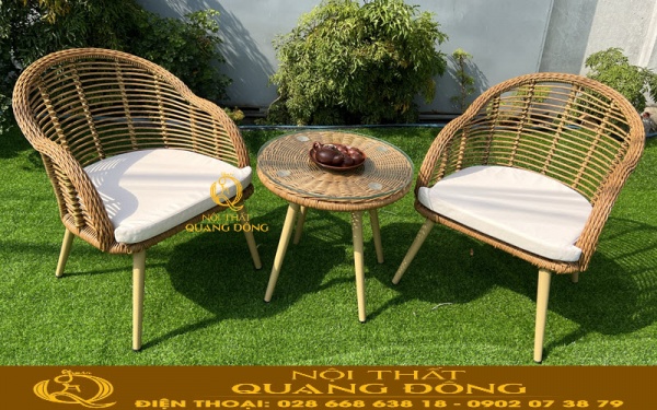 Bàn ghế giả mây ban công gam màu giả mây tự nhiên tạo cảm giác ấm cúng