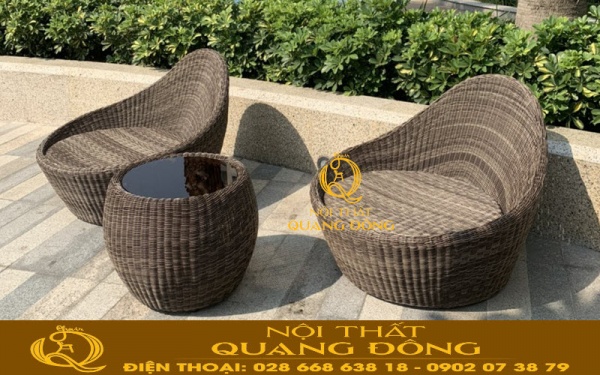 Bộ bàn 2 ghế dùng cho sân vườn ngoài trời đan sợi tròn