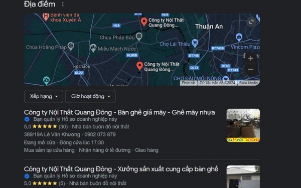 Địa chỉ bán ghế giả mây uy tín được thể hiện rõ ràng trên google maps, đúng với địa chỉ cửa hàng thực tế