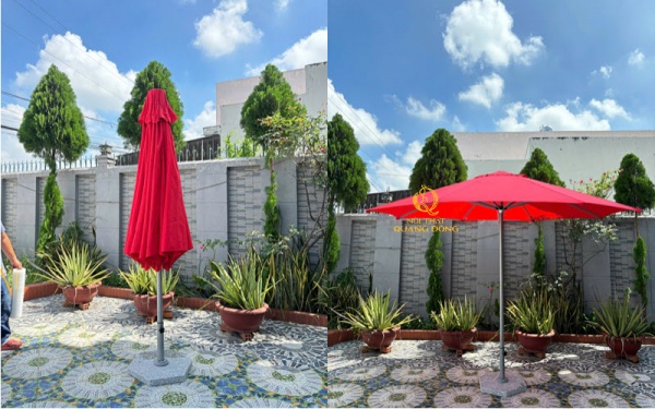 dù đúng tâm tròn 3 mét nâng hạ nhẹ nhàng thu gọn khi không sử dụng