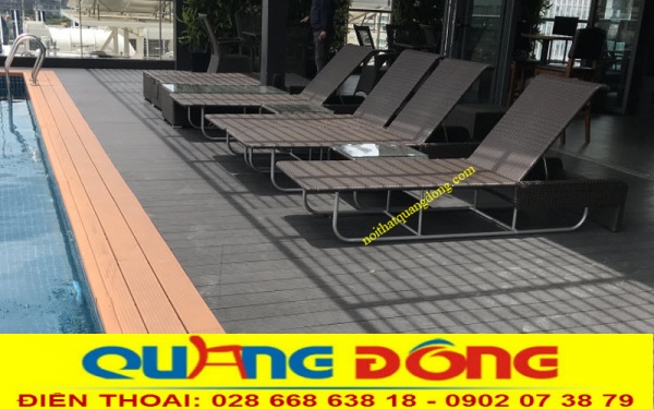 Ghế nằm thư giãn tắm nắng cho hồ bơi QD-1252 Ghế nằm hồ bơi QD-1252 được đan sợi mây nhựa giả mây vô cùng êm thoáng, thoáng đãng