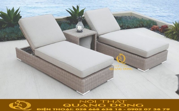 Ghế nằm hồ bơi mây nhựa QD-1258 sang trọng được đan bằng sợi mây nhựa bán nguyệt tại Nội Thất Quang Đông