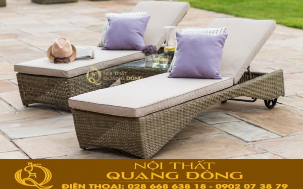 Mẫu ghế nằm thư giãn tắm nắng được thiết kế hiện đại cho hồ bơi bãi biển đan mây nhựa giả mây cao cấp