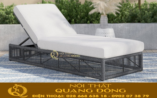 Ghế nằm thư giãn tắm nắng hồ bơi QD-1266 Mẫu ghế nằm hồ bơi QD-1266 đan sợi dây dù polythene sợi tròn tone màu xám mốc tự nhiên