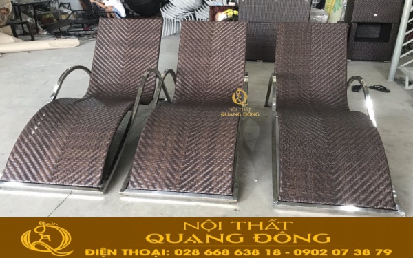 Ghế hồ bơi QD-580 áp dụng kiểu đan lóng 3 dày dặn không sử dụng kèm nệm lót Ghế nằm hồ bơi QD-580 đan lóng 3 dày dặn bền đẹp không cần sử dụng nệm lót sản xuất trực tiếp tại công ty Quang Đông