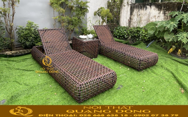 Mẫu ghế nằm hồ bơi QD-588 đan ca rô cho dù không có nệm lót vẫn mang đến cảm giác êm thoáng cho người nằm