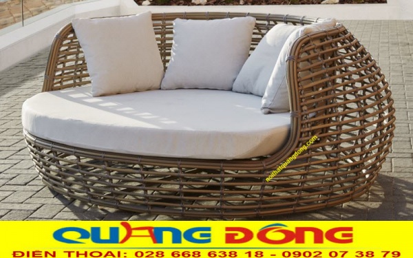 Giường tắm nắng giả mây - Mẫu ghế nằm hồ bơi Mẫu giường tắm nắng QD-537 đan thủ công bằng sợi nhựa bán nguyệt bản lớn 14 ly thích hợp với hồ bơi, bãi biển