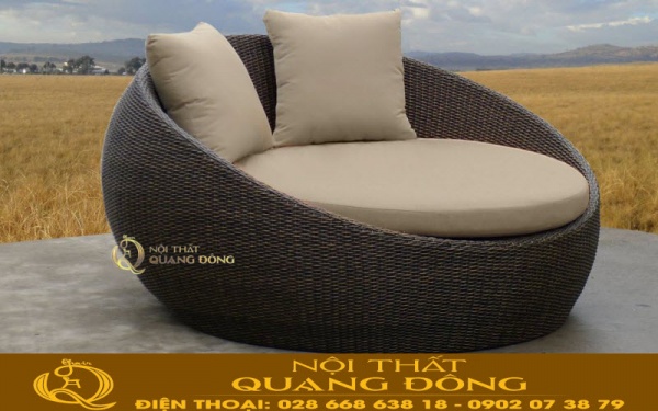 Ghế tắm nắng cho hồ bơi, bãi biển đan mây nhựa giả mây cao cấp, kiểu dáng tròn hình thúng