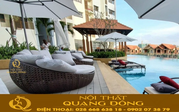 Giường tắm nắng giả mây tô điểm thêm không gian cho các resort, khách sạn hay khu nghỉ dưỡng