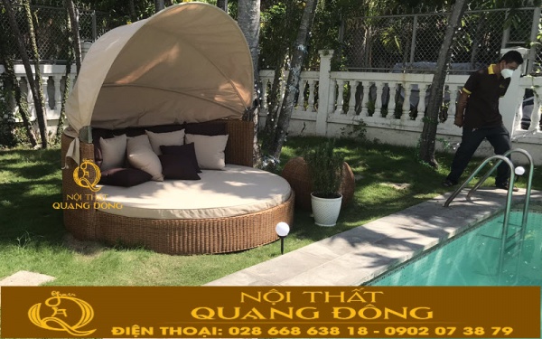 Giường tắm nắng giả mây ngoài trời thiết kế thuận tiện cho việc vệ sinh và bảo quản