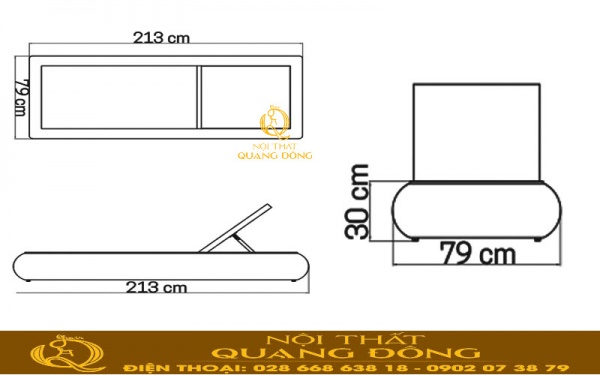 Ghế nằm hồ bơi QD - 588 có kích thước rộng rãi thoải mái