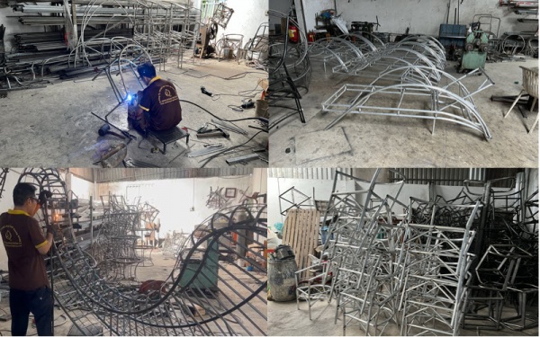 Công đoạn sản xuất tạo phôi hàn khung bàn ghế giả mây 