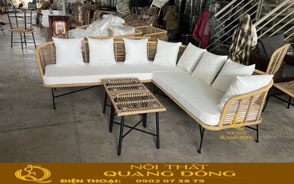 Bộ sofa góc giả mây QD-705 được ghi hình tại xưởng Nội thất Quang Đông trước khi bàn giao cho khách hàng