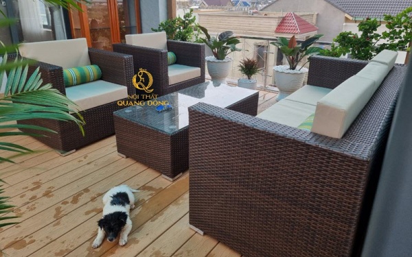 Bộ sofa giả mây QD-606 thiết kế vuông vức truyền thống, dễ bài trí 