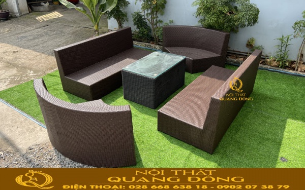 Sofa giả mây QD-608 thiết kế 2 băng dài không có tay tối ưu không gian, chỗ ngồi
