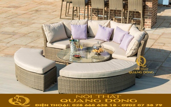 Mẫu sofa tròn ngoài trời giả mây QD-621 hiện đại tiện nghi cho sân vườn, bể bơi Bộ sofa giả mây QD-621 hiện đại, tiện nghi, điểm nhấn nổi bật không gian ngoại thất sân vườn
