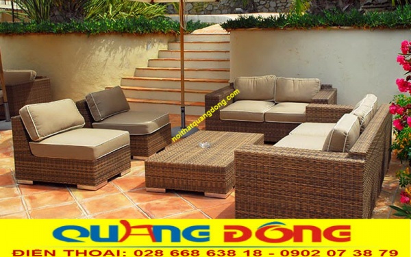 Sofa giả mây QD-624 mang vẻ đẹp sang trọng, gần gũi cho không gian sân vườn