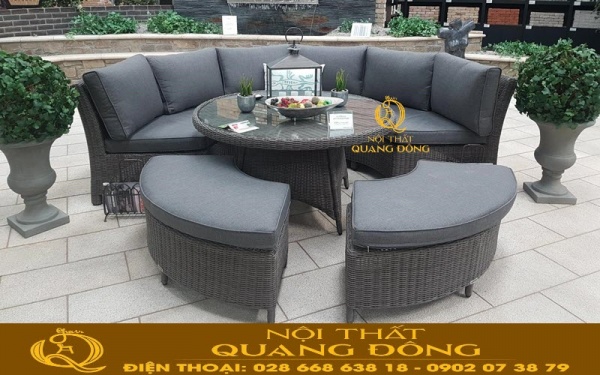 Ghế sofa giả mây QD-627 đan sợi mây nhựa tròn tính thẩm mỹ cao sự lựa chọn hoàn hảo cho bài trang trí ngoại thất.