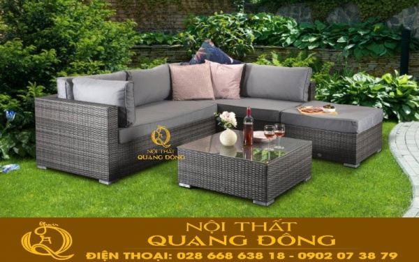 Mẫu sofa góc chữ L QD-666 dùng ngoài trời tuyệt đẹp tại những góc sân vườn