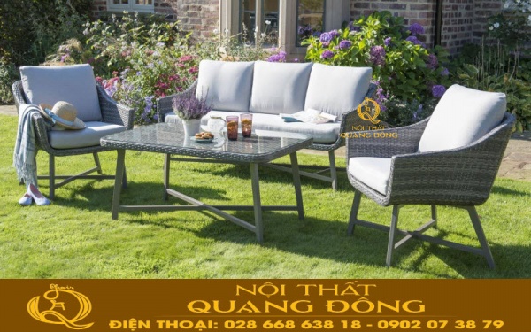 Ngoại thất sân vườn thêm tiện nghi sang trọng hơn với mẫu sofa giả mây QD-667 kiểu dáng thanh gọn, tinh tế