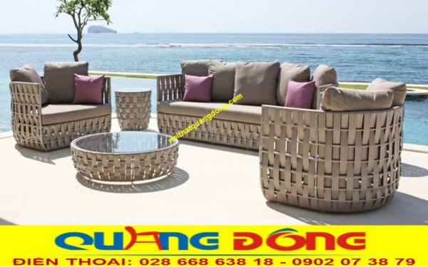 Sofa giả mây tre QD-680 thiết kế mới lạ với sợi dây bản lớn cao cấp