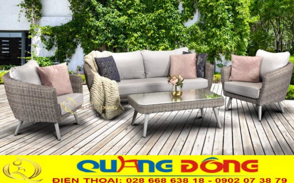 Mẫu bàn ghế sofa ngoài trời QD-681 đan thủ công bằng sợi nhựa giả mây cao cấp chịu mưa nắng
