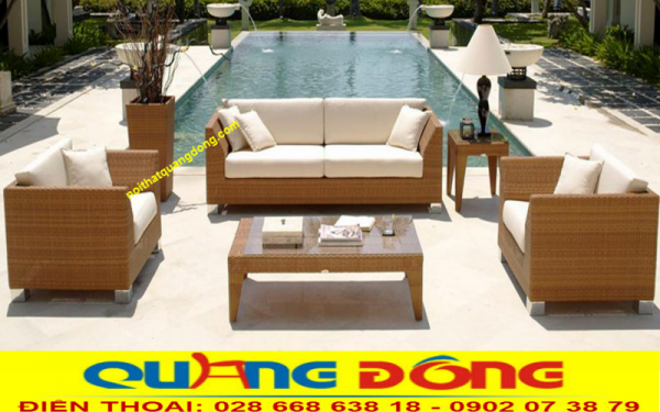 Mẫu sofa giả mây đan sợi mây nhựa cao cấp có hoạt chất kháng UV tia cực tím chịu mưa nắng, sản phẩm tuyệt vời cho hồ bơi, ngoại thất
