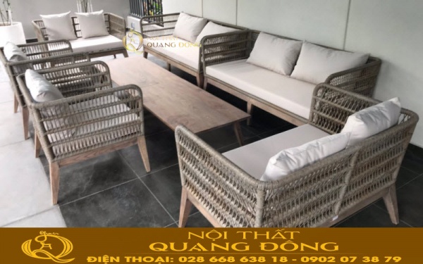 Bộ sofa mây nhựa QD-682 Nội Thất Quang Đông cung cấp tại công trình quận 2 TP.HCM