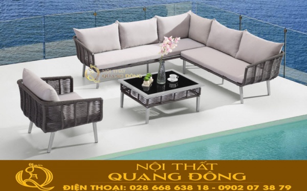 Sofa góc giả mây dùng ngoài trời QD-686 Mẫu sofa góc chữ L QD-686 dùng cho sân vườn ngoài trời giả mây cao cấp