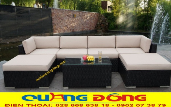 Mẫu sofa ngoài trời hình chữ U bằng nhựa giả mây QD-688