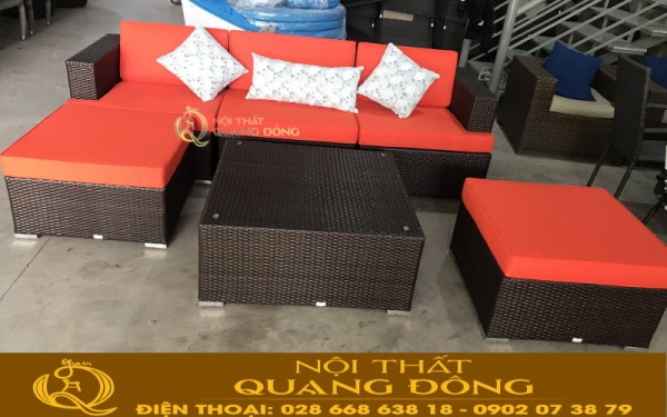 Mẫu sofa ngoài trời hình chữ L bằng nhựa giả mây QD-688