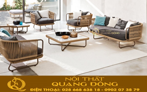 Sofa giả mây QD-696 thiết kế mê ngồi thấp độc đáo