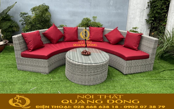 Sofa đan mây nhựa giả mây dùng cho sân vườn ngoài trời QD-698 hình bán nguyệt