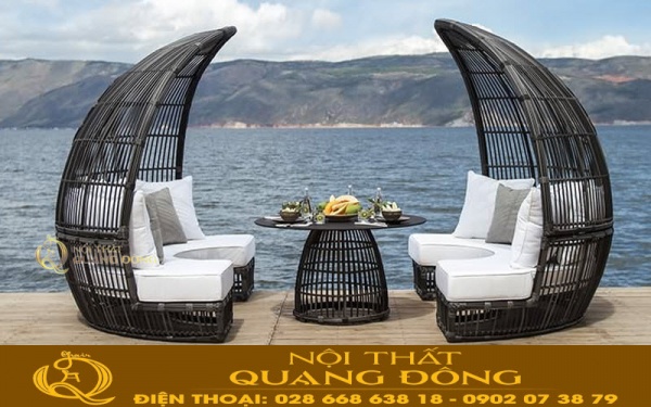 Sofa giả mây có mái vòm dùng ngoài trời QD-704 Khu vực hồ bơi bãi biển thêm tiện nghi sang trọng hơn với mẫu sofa ngoài trời có mái vòm QD-704 đầy sáng tạo