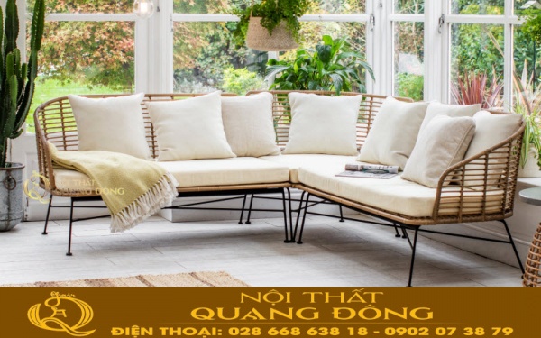Mẫu sofa góc dùng cho sân vườn ngoài trời giả mây QD-705 Sofa góc giả mây QD-705 thiết kế nổi bật với kiểu dáng thanh lịch kết hợp nệm gối êm ái