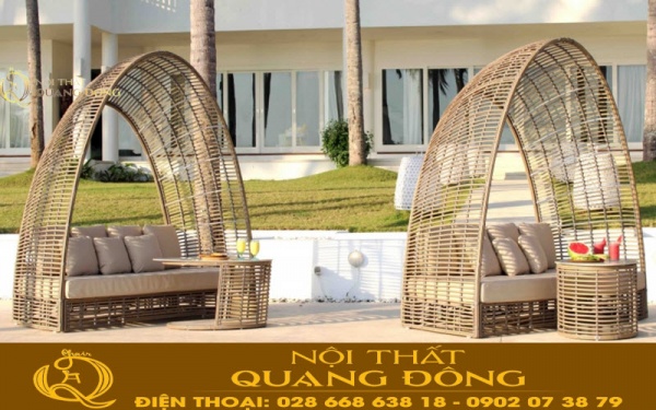 Ghế sofa giả mây dùng ngoài trời QD-708 Mẫu ghế sofa ngoài trời có mái vòm độc lạ QD-708