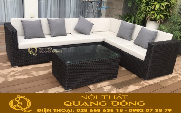 Mẫu sofa giả mây QD-709 thiết kế dáng chữ L giúp tiết kiệm không gian