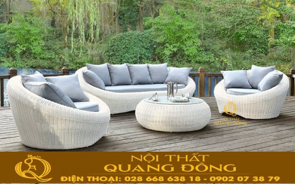 Sofa giả mây QD-710 đan sợi mây nhựa tròn cao cấp