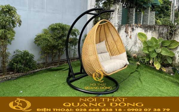 Xích đu đan mây nhựa giả mây trang trí cho sân vườn, loại đôi dùng cho 2 người đẹp chất lượng
