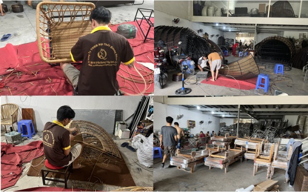 Hình ảnh xưởng sản xuất đan ghế giả mây 