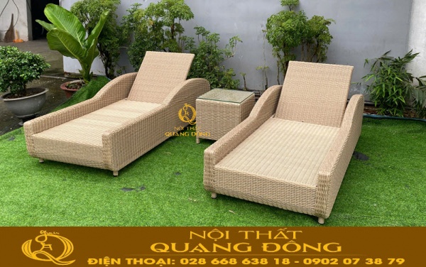 Ghế hồ bơi mây nhựa QD-1264 gam màu vàng tự nhiên sang trọng thích hợp cho mọi khách sạn, khu resort cao cấp