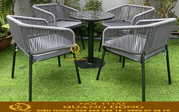 Bàn ghế giả mây QD-2096 kiểu dáng thanh thoát, phù hợp không gian sân vườn ngoài trời