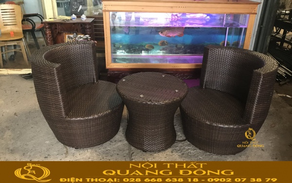 Bàn ghế giả mây QD-2075 thiết kế độc đáo điểm nhấn ấn tượng cho ban công