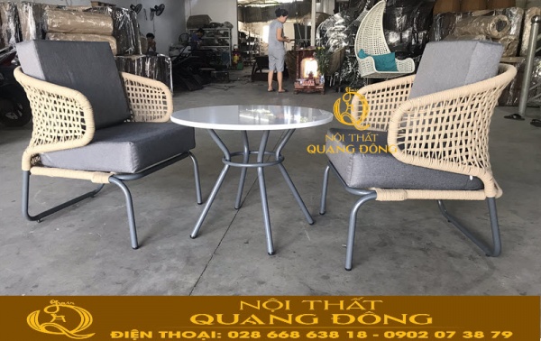 Siêu phẩm mẫu bàn ghế dùng cho sân vườn ngoài trời giả mây QD-2080 ghi hình tại xưởng Nội Thất Quang Đông